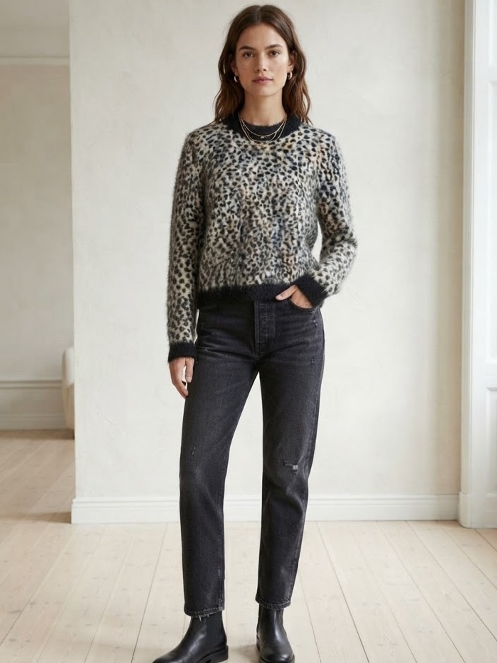 Stockholm Atelier & Other Stories Women’s Sweater Leopard Print Wool Mohair XS